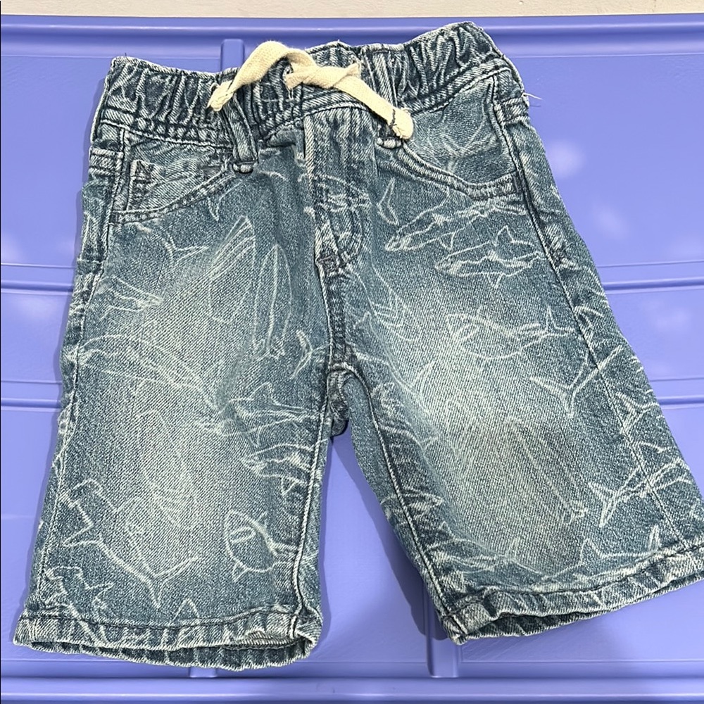 Kids Denim Shorts with Shark Print